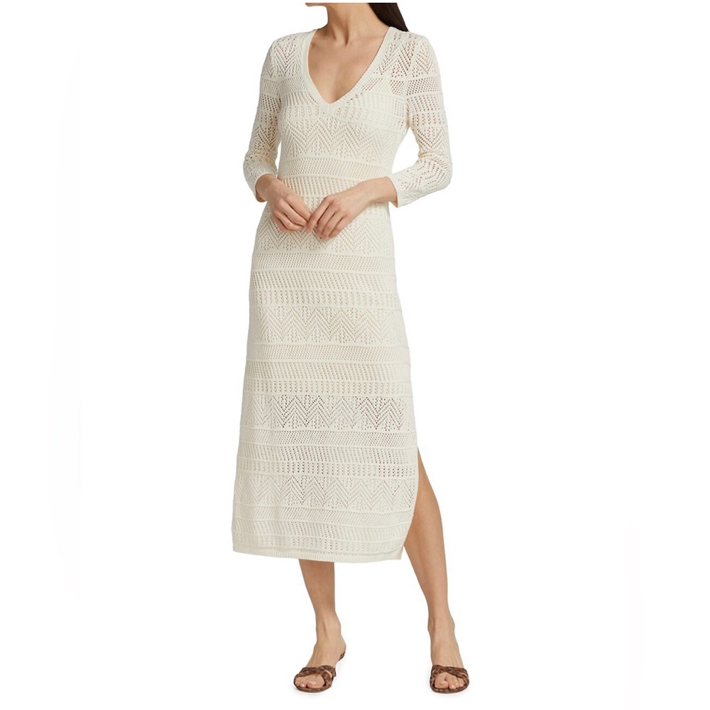 Rag & Bone Rene patterned Knit midi Dress Ivory